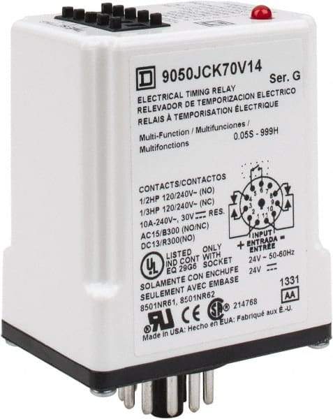 Square D - 11 Pin, 999 min Delay, Multiple Range DPDT Time Delay Relay - 10 Contact Amp, 24 VAC/VDC - Caliber Tooling