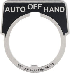 Square D - Metal Legend Plate - Auto-Off-Hand - Black Background, White Letters, 30mm Hole Diameter - Caliber Tooling