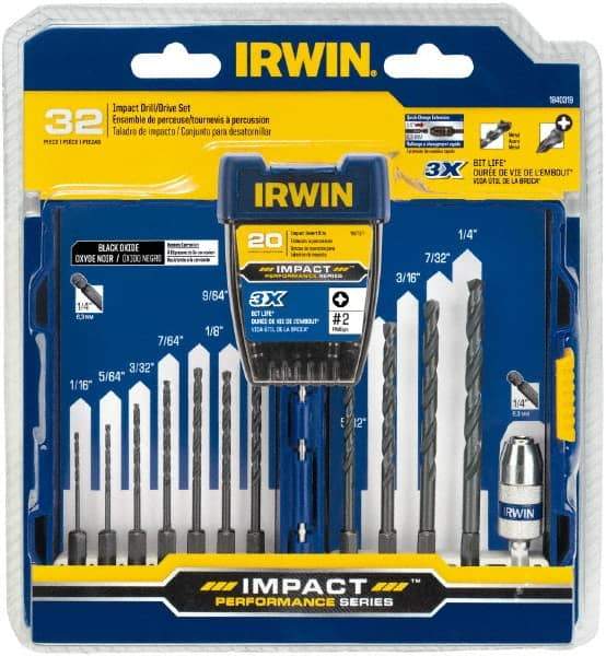 Irwin - 32 Piece, Phillips Handle, Drill & Drive Set - 1/16 to 1/4" Hex - Caliber Tooling