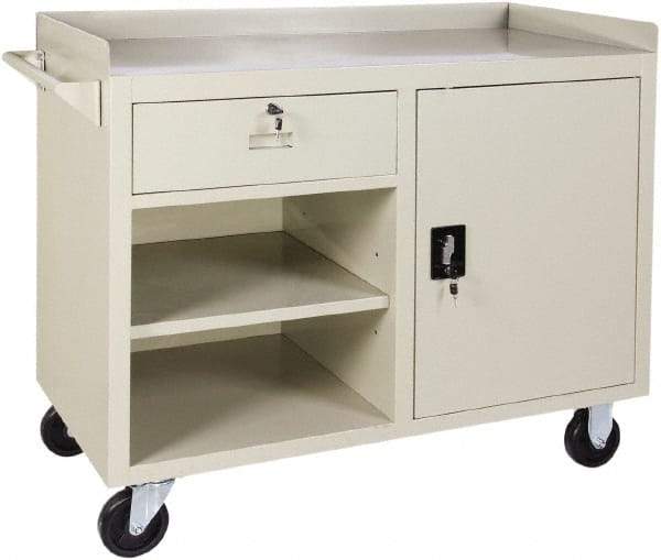 Value Collection - 1,000 Lb Capacity, 2 Shelf, 1 Drawer, 1 Door Mobile Cabinet - 45" Wide x 22" Deep x 38.19" High, Steel, Putty - Caliber Tooling