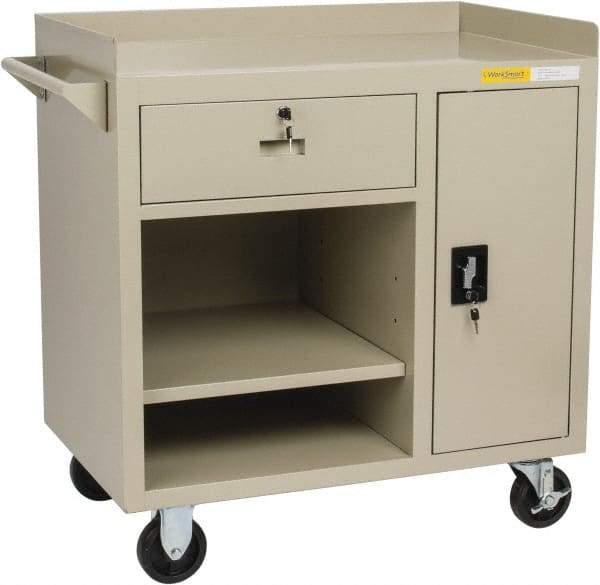 Value Collection - 1,000 Lb Capacity, 2 Shelf, 1 Drawer, 1 Door Mobile Cabinet - 36" Wide x 22" Deep x 38.19" High, Steel, Putty - Caliber Tooling