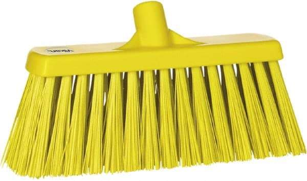 Vikan - 12" Heavy Duty Synthetic Push Broom - 2" Bristle Length, Plastic Block, European Threaded Handle Connection - Caliber Tooling