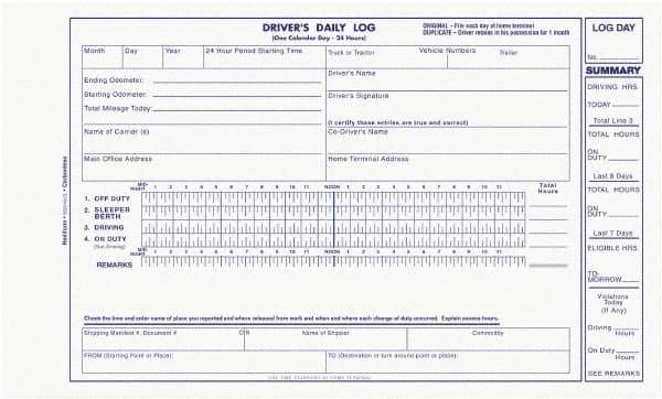 REDIFORM - 31 Sheet, 9 x 11", Driver\x92s Daily Log - Blue & White - Caliber Tooling