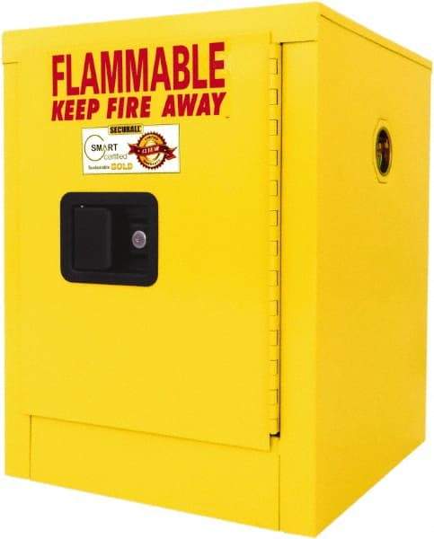 Securall Cabinets - 1 Door, 1 Shelf, Yellow Steel Standard Safety Cabinet for Flammable and Combustible Liquids - 22" High x 17" Wide x 17" Deep, Manual Closing Door, 3 Point Key Lock, 4 Gal Capacity - Caliber Tooling