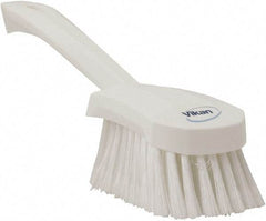 Vikan - 1.8" Bristle Length, Polyester Scrub Brush - 4-1/4" Long x 2-3/4" Wide Head, 10" OAL, White, Polypropylene Block, Flagged - Caliber Tooling