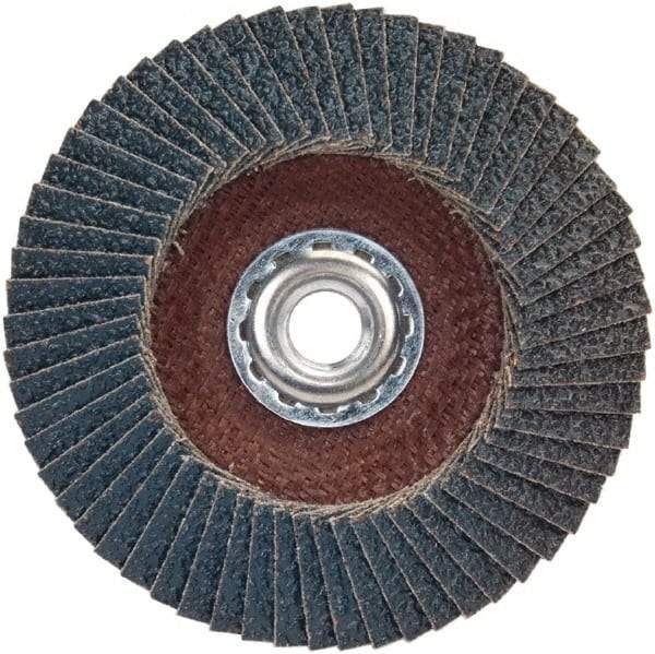 Norton - 60 Grit, 4-1/2" Disc Diam, 5/8-11 Center Hole, Type 29 Zirconia Alumina Flap Disc - 13,300 Max RPM, Plastic Backing, Arbor Attaching System, Coated - Caliber Tooling