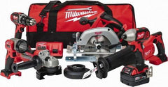 Milwaukee Tool - 18 Volt Cordless Tool Combination Kit - Includes 1/2" Hammer Drill Driver, 1/4" Impact Driver, 1-Hour Charger, Circular Saw, Contractor Bag, Cut-Off Grinder, Reciprocating Saw, Sawzall Blade & Work Light, Lithium-Ion Battery Included - Caliber Tooling