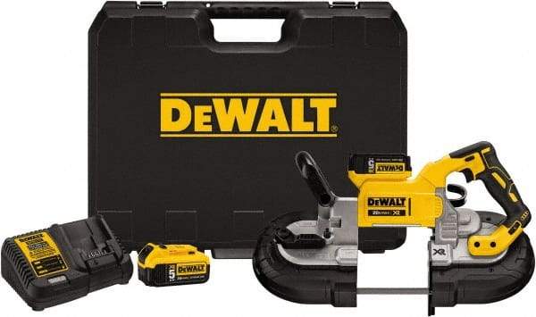 DeWALT - 20 Volt, 44-7/8" Blade, 490 SFPM Cordless Portable Bandsaw - 4-3/4" (Round) & 5" x 4-3/4" (Rectangle) Cutting Capacity, Lithium-Ion Battery Included - Caliber Tooling