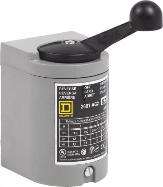 Square D - NEMA, Enclosed Manual Motor Starter - 1-1/2 hp at 115 VAC, 2 hp at 200 VAC, 2 hp at 230 VAC & 2 hp at 575 VAC, CSA LR25490 Class 3211 05, NEMA 1 & UL Listed File E42243 CCN NLRV - Caliber Tooling