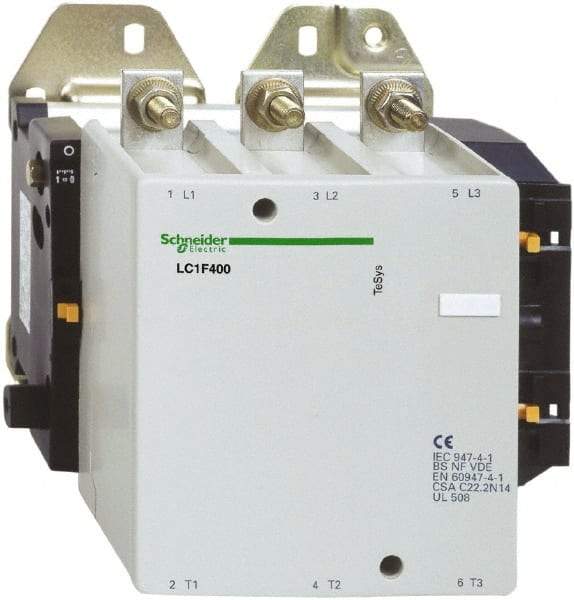 Schneider Electric - 3 Pole, 120 Coil VAC, 400 Amp at 440 VAC, Nonreversible IEC Contactor - Bureau Veritas, CCC, CSA, DNV, EN/IEC 60947-1, EN/IEC 60947-4-1, GL, JEM 1038, LROS, RINA, RMRoS, RoHS Compliant, UL Listed - Caliber Tooling