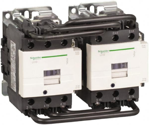 Schneider Electric - 3 Pole, 120 Coil VAC at 50/60 Hz, 80 Amp at 440 VAC, Reversible IEC Contactor - 1 Phase hp: 15 at 230/240 VAC, 7.5 at 115 VAC, 3 Phase hp: 20 at 200/208 VAC, 25 at 230/240 VAC, 60 at 460/480 VAC, 60 at 575/600 VAC - Caliber Tooling