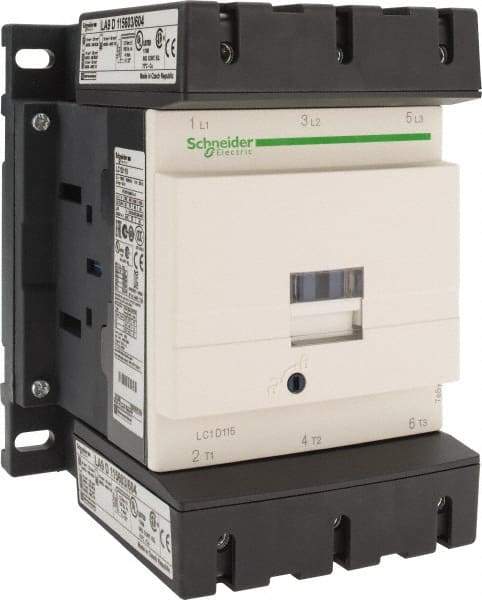 Schneider Electric - 3 Pole, 220 Coil VAC at 50/60 Hz, 115 Amp at 440 VAC, Nonreversible IEC Contactor - Bureau Veritas, CCC, CSA, CSA C22.2 No. 14, DNV, EN/IEC 60947-4-1, EN/IEC 60947-5-1, GL, GOST, LROS, RINA, RoHS Compliant, UL 508, UL Listed - Caliber Tooling