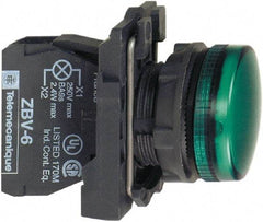 Schneider Electric - 250 V Green Lens LED Pilot Light - Round Lens, Screw Clamp Connector, 30mm Wide, Vibration Resistant, Water Resistant - Caliber Tooling