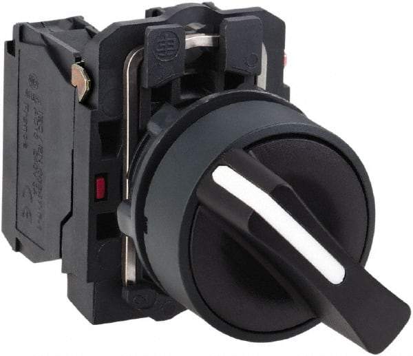 Schneider Electric - 22mm Mount Hole, 2 Position, Handle Operated, Selector Switch with Contact Blocks - Black, Maintained (MA), NO/NC, Shock, Vibration and Water Resistant - Caliber Tooling