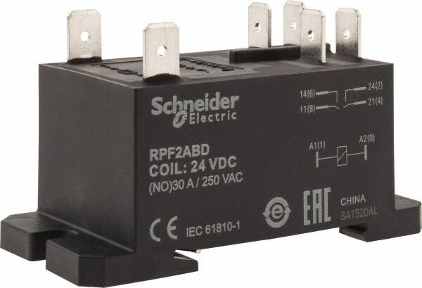 Schneider Electric - 7,500 VA Power Rating, Electromechanical Plug-in General Purpose Relay - 20 Amp at 28 VDC, 25 at 28 VDC, 30 at 250/277 VAC, 2NO, 24 VDC - Caliber Tooling