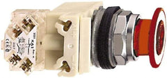 Schneider Electric - 30mm Mount Hole, Extended Straight, Pushbutton Switch with Contact Block - Red Pushbutton, Maintained (MA) - Caliber Tooling