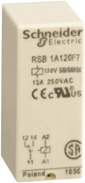 Schneider Electric - 3,000 VA Power Rating, Electromechanical Plug-in General Purpose Relay - 12 Amp at 250 VAC & 12 Amp at 28 VDC, 1CO, 120 VAC - Caliber Tooling