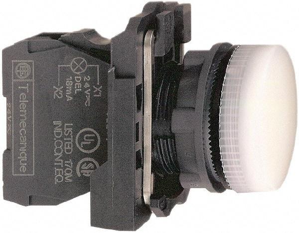 Schneider Electric - 24 VAC/VDC at 50/60 Hz White Lens LED Pilot Light - Round Lens, Screw Clamp Connector, 30mm Wide, Vibration Resistant, Water Resistant - Caliber Tooling