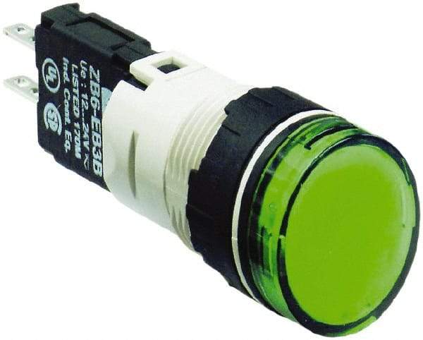 Schneider Electric - 12-24 VAC/VDC Green Lens LED Pilot Light - Round Lens, Quick Connect Connector, 18mm Wide, Vibration Resistant - Caliber Tooling