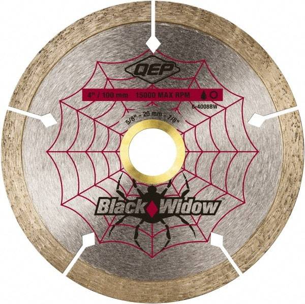 QEP - 4" Diam, 5/8" Arbor Hole Diam, Wet & Dry Cut Saw Blade - Diamond-Tipped, Smooth Action, Standard Round Arbor - Caliber Tooling