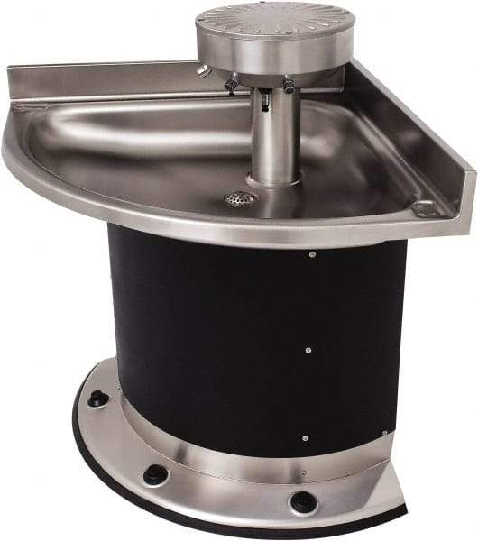 Acorn Engineering - Corner, Foot-Controlled, Wall Outlet Drain, 37" Diam, 3 Person Capacity, Stainless Steel & Vinylclad Galvanized Steel, Wash Fountain - 0.5 GPM - Caliber Tooling