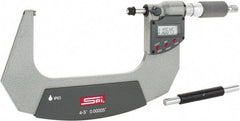 SPI - 4 to 5" Range, 0.00005" Resolution, Double Ratchet IP65 Electronic Outside Micrometer - 0.0002" Accuracy, Ratchet-Friction Thimble, Carbide Face, CR2032 Battery, Includes NIST Traceable Certification of Inspection - Caliber Tooling