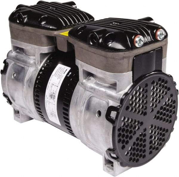 Gast - 1/2 hp, 4.8 CFM, 125 Max psi Piston Vacuum & Compressor Pump - 29.5 Hg/In, 115 to 240/60 & 110 to 240/50 Volt, 9.53" Long x 5" Wide x 7.08" High - Caliber Tooling