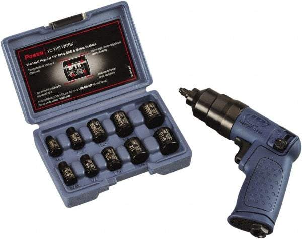 Ingersoll-Rand - 1/4" Drive, 14,500 RPM, 55 Ft/Lb Torque Impact Wrench Set - Pistol Grip Handle, 3,650 IPM, 13 CFM, 90 psi, 1/4" NPTF Inlet - Caliber Tooling