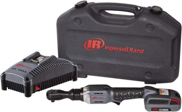 Ingersoll-Rand - 3/8" Drive 20 Volt Angled Cordless Impact Wrench & Ratchet - 225 RPM, 54 Ft/Lb Torque, 1 Lithium-Ion Battery Included - Caliber Tooling