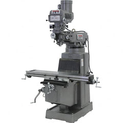 Jet - 10" Table Width x 50" Table Length, Variable Speed Pulley Control, 3 Phase Knee Milling Machine - R8 Spindle Taper, 3 hp - Caliber Tooling