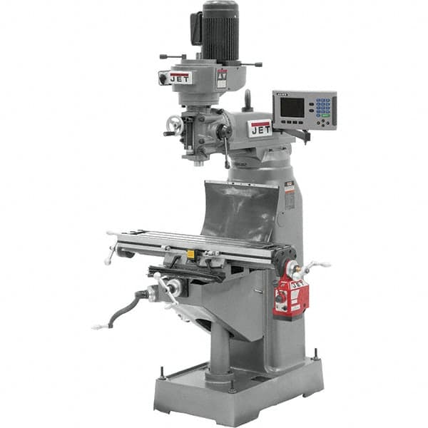 Jet - 7-7/8" Table Width x 35-3/4" Table Length, Variable Speed Pulley Control, 3 Phase Knee Milling Machine - R8 Spindle Taper, 1-1/2 hp - Caliber Tooling