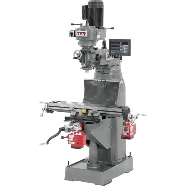 Jet - 7-7/8" Table Width x 35-3/4" Table Length, Variable Speed Pulley Control, 1 Phase Knee Milling Machine - R8 Spindle Taper, 1-1/2 hp - Caliber Tooling