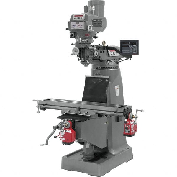 Jet - 9" Table Width x 49" Table Length, Variable Speed Pulley Control, 3 Phase Knee Milling Machine - R8 Spindle Taper, 3 hp - Caliber Tooling