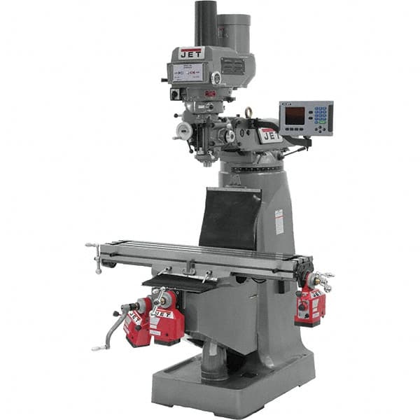 Jet - 9" Table Width x 49" Table Length, Variable Speed Pulley Control, 3 Phase Knee Milling Machine - R8 Spindle Taper, 3 hp - Caliber Tooling