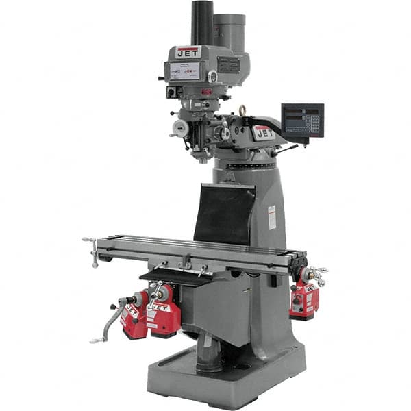 Jet - 9" Table Width x 49" Table Length, Variable Speed Pulley Control, 3 Phase Knee Milling Machine - R8 Spindle Taper, 3 hp - Caliber Tooling