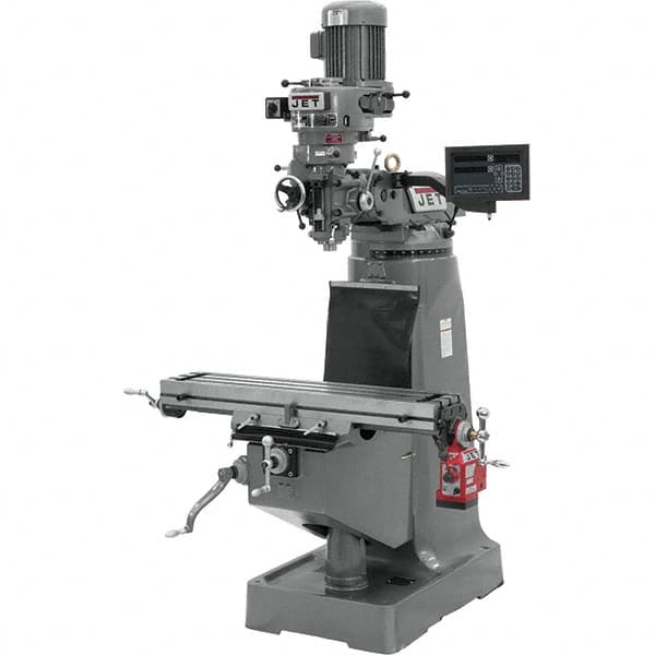 Jet - 9" Table Width x 42" Table Length, Variable Speed Pulley Control, 1 Phase Knee Milling Machine - R8 Spindle Taper, 2 hp - Caliber Tooling