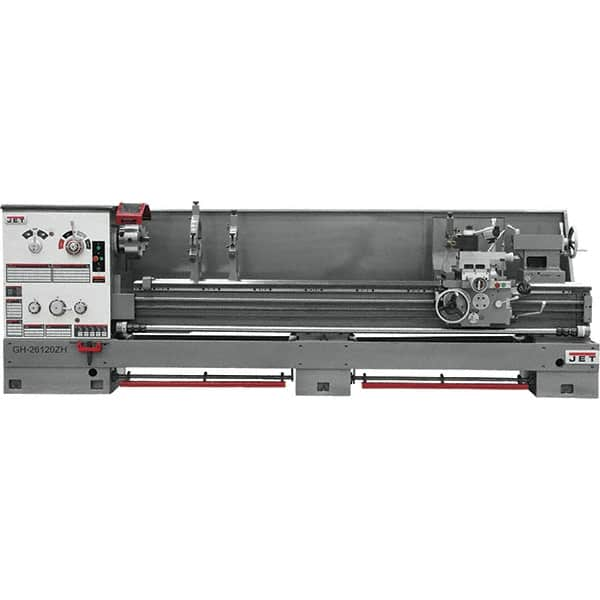 Jet - 26" Swing, 120" Between Centers, 230/460 Volt, Triple Phase Engine Lathe - 6MT Taper, 10 hp, 40 to 1,800 RPM, 4-1/8" Bore Diam - Caliber Tooling