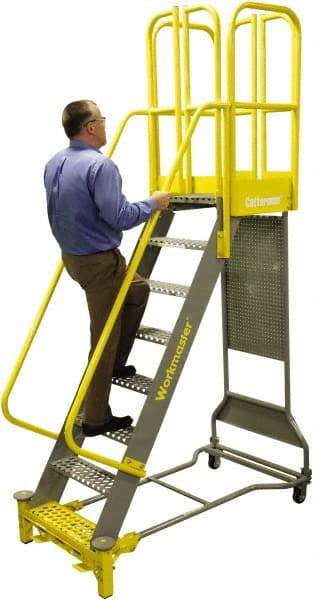 Cotterman - 60" 5 Step Super Duty Ladder - Rolling Safety Ladder, 1,000 Lb Capacity, 44" Base Width x 98" Base Depth, Grip Strut - Caliber Tooling