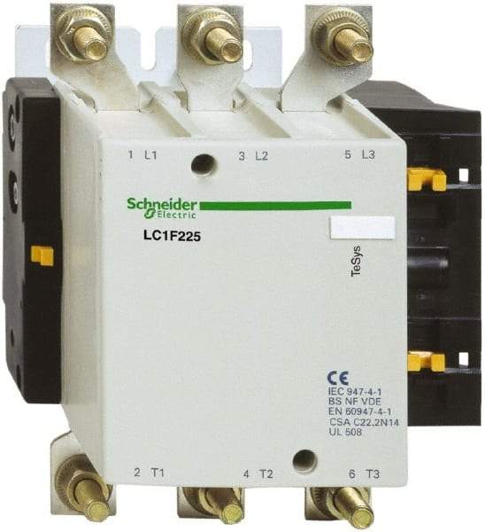 Schneider Electric - 3 Pole, 225 Amp at 440 VAC and 315 Amp at 440 VAC, Nonreversible IEC Contactor - Bureau Veritas, CCC, CSA, DNV, EN/IEC 60947-1, EN/IEC 60947-4-1, GL, JEM 1038, LROS, RINA, RMRoS, RoHS Compliant, UL Listed - Caliber Tooling