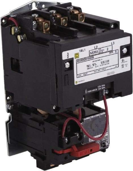 Square D - 208 Coil VAC at 60 Hz, 600 Coil VAC, 27 Amp, NEMA Size 1, Open Enclosure NEMA Motor Starter - 1 Phase hp: 7 1/2 at 200 Volt, 7 1/2 at 230 Volt, 3 Phase hp: 10 at 460 Volt, 10 at 575 Volt - Caliber Tooling