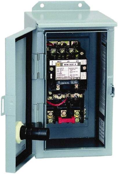 Square D - 3 Pole, 110 Coil VAC at 50 Hz and 120 Coil VAC at 60 Hz, 45 Amp NEMA Contactor - NEMA 12 Enclosure, 50 Hz at 110 VAC and 60 Hz at 120 VAC - Caliber Tooling