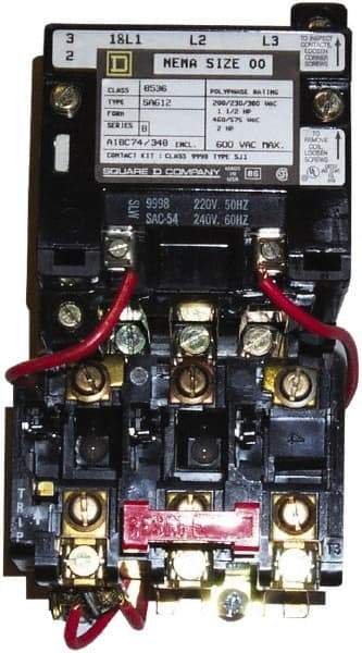 Square D - 208 Coil VAC at 60 Hz, 9 Amp, Nonreversible Open Enclosure NEMA Motor Starter - 1 Phase hp: 1 at 230 VAC, 1/3 at 115 VAC - Caliber Tooling