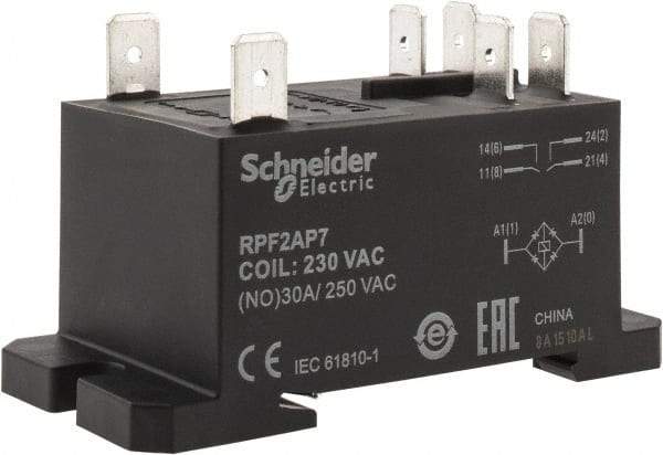 Schneider Electric - 7,500 VA Power Rating, Electromechanical Plug-in General Purpose Relay - 20 Amp at 28 VDC, 25 at 28 VDC, 30 at 250/277 VAC, 2NO, 230 VAC - Caliber Tooling