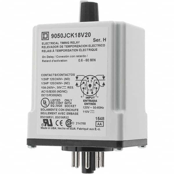 Square D - 0.66 min Delay, DPDT Time Delay Relay - 10 Contact Amp, 110 VDC & 120 VAC - Caliber Tooling