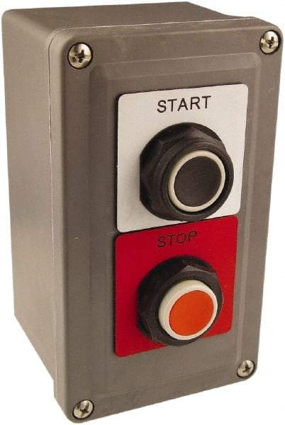 Square D - 2 Operator, Projecting Pushbutton Control Station - Start, Stop (Legend), Momentary Switch, NO/2NC Contact, NEMA 13, 3, 4, 4X - Caliber Tooling