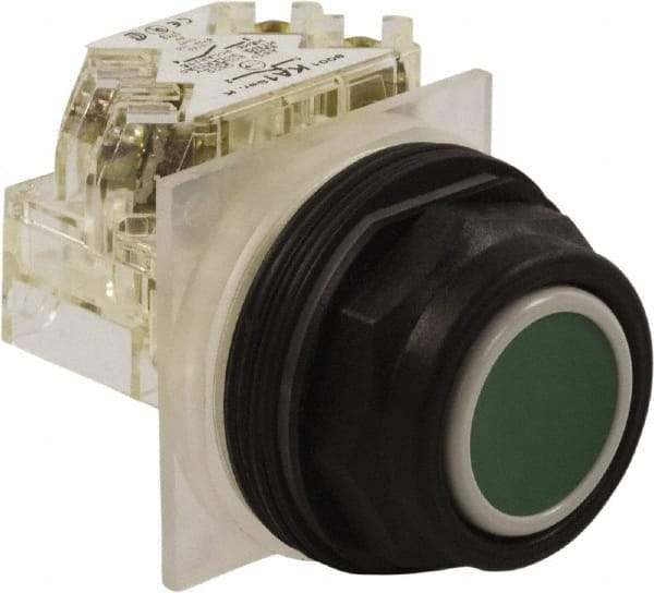 Schneider Electric - 30mm Mount Hole, Flush, Pushbutton Switch with Contact Block - Octagon, Green Pushbutton, Momentary (MO) - Caliber Tooling