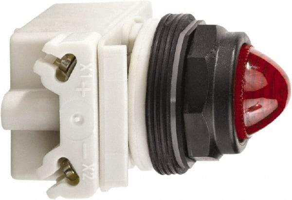 Schneider Electric - 120 VAC/VDC Red Lens Incandescent Pilot Light - Round Lens, Screw Clamp Connector, 54mm OAL x 42mm Wide, Vibration Resistant - Caliber Tooling