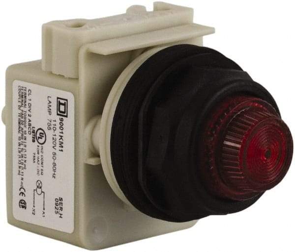 Schneider Electric - 110 VAC at 50/60 Hz via Transformer, 120 VAC at 50/60 Hz via Transformer Red Lens Indicating Light - Round Lens, Screw Clamp Connector, Corrosion Resistant, Dust Resistant, Oil Resistant - Caliber Tooling