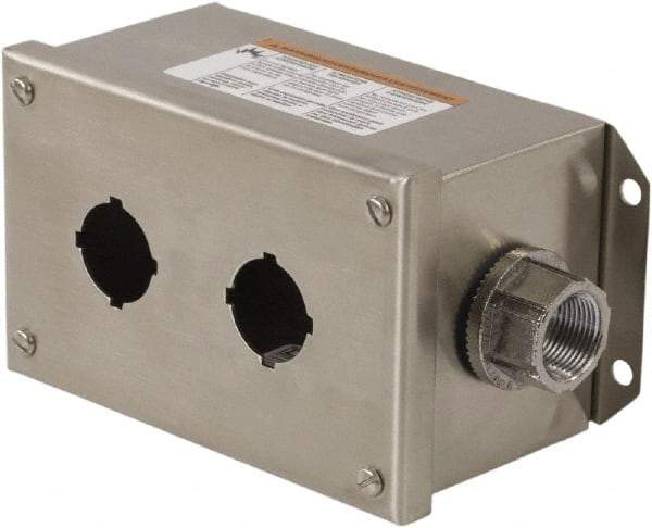 Schneider Electric - 2 Hole, 30mm Hole Diameter, Stainless Steel Pushbutton Switch Enclosure - 1, 3, 4, 12, 4X NEMA Rated - Caliber Tooling