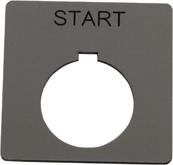 Schneider Electric - Square, Plastic Legend Plate - Start - Silver Background, Black Letters, 1.2 Inch Hole Diameter, 2-1/4 Inch Square - Caliber Tooling